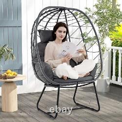 PE Wicker Egg Chair Indoor Outdoor Lounge Chair with Cushions(Grey)