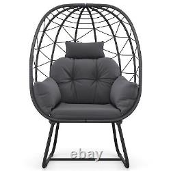 PE Wicker Egg Chair Indoor Outdoor Lounge Chair with Cushions(Grey)