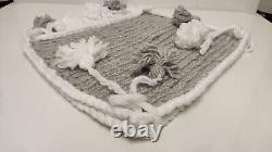 Pair of Hand Knitted White and Grey Chair Seat Pads Xmas Gift