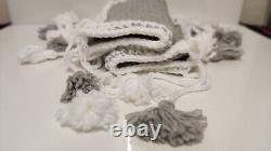 Pair of Hand Knitted White and Grey Chair Seat Pads Xmas Gift