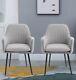 Pair Of Light Grey Fabric Chair With Armrest / Padded Seat / Metal Leg / Office