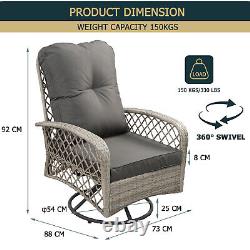 Patio Lounge Rattan Swivel Chair 360 ° Swivel w Soft Cushion Grey Rattan