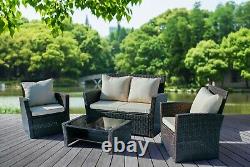 Premium Rattan Garden Furniture Patio 4 Piece Set Table Chairs Grey Black Brown