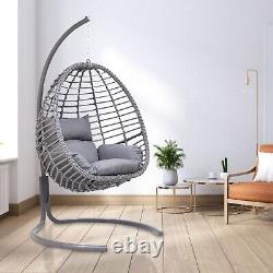 Premium Rattan Hanging Egg Chair for Patio Garden Indoor Grey