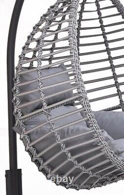Premium Rattan Hanging Egg Chair for Patio Garden Indoor Grey