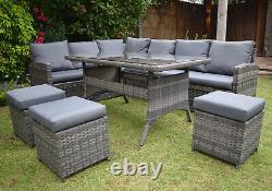 Rattan 9 Seater Corner Group Garden Furniture Set Outdoor Dining Table Sofa Set