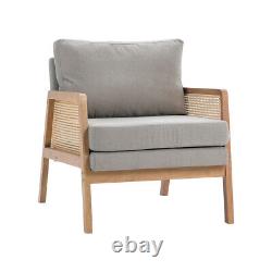 Rattan Armchair Solid Wooden Frame Velvet Upholstered Single Sofas Accent Chair