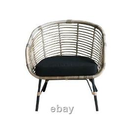 Rattan Club Accent Chair Black Cushion and Black Legs