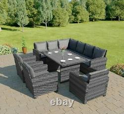 Rattan Dining Furniture Set 9 Seater Grey Black Brown Table and Chair