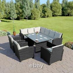 Rattan Dining Table Arm Chair Sofa Garden Furniture Set Grey Black Brown 9 Seats