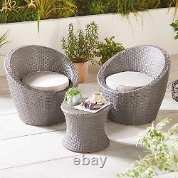 Rattan Effect 3 Piece Bistro Egg Set Garden Furniture Egg Chair Grey/Cream