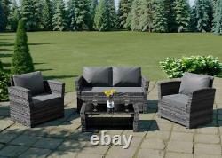 Rattan Effect Garden Furniture Sofa Chair Outdoor Patio Quality 4 Piece Set Grey