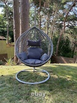 Rattan Effect Garden Hanging Egg Swing Chair Relaxing Patio Hammock with Cushions