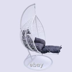 Rattan Effect Hanging Egg Swing Chair White + footrest + raincover Grey cushion