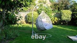 Rattan Egg Swing Chair Garden Hanging Indoor Outdoor Patio Hammock Grey Cushions