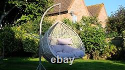 Rattan Egg Swing Chair Garden Hanging Indoor Outdoor Patio Hammock Grey Cushions