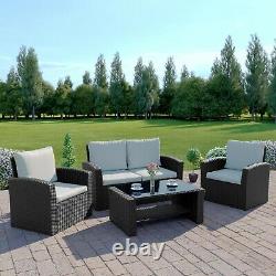 Rattan Garden 4 Seater Set Grey Black Brown Weave Sofa Patio Armchair Table