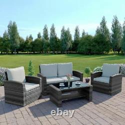 Rattan Garden 4 Seater Set Grey Black Brown Weave Sofa Patio Armchair Table