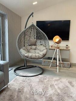 Rattan Garden Egg Chair Swing Hanging Chair Outdoor Grey Cushions Included