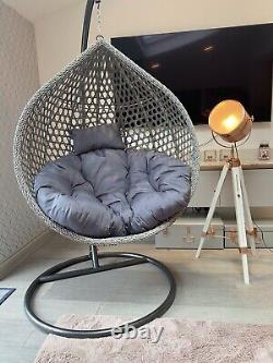 Rattan Garden Egg Chair Swing Hanging Chair Outdoor Grey Cushions Included