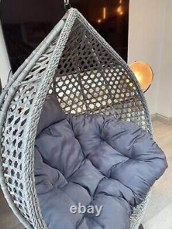 Rattan Garden Egg Chair Swing Hanging Chair Outdoor Grey Cushions Included