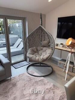 Rattan Garden Egg Chair Swing Hanging Chair Outdoor Grey Cushions Included