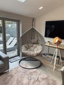 Rattan Garden Egg Chair Swing Hanging Chair Outdoor Grey Cushions Included