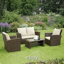 Rattan Garden Furniture 4 Piece Patio Set Table Chairs Grey Black and Brown