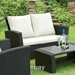 Rattan Garden Furniture 4 Piece Patio Set Table Chairs Grey with Cream Cushions