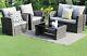 Rattan Garden Furniture 4 Piece Set. Sofa, Chairs Coffee Table Cushions