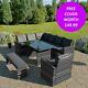 Rattan Garden Furniture 9 Seater Corner Dining Set Armchair & Bench Free Cover