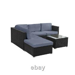 Rattan Garden Furniture Corner Sofa Set Outdoor Patio L-Shaped W Table Cushions