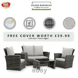 Rattan Garden Furniture Patio Conservatory Sofa Set 4 Seat Armchair Table Grey