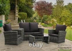 Rattan Garden Furniture Patio Conservatory Sofa Set 4 Seat Armchair Table Grey