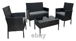 Rattan Garden Furniture Set 4 Piece Table Chair Sofa for Outdoor Black