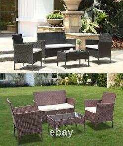 Rattan Garden Furniture Set 4 Piece Table Chair Sofa for Outdoor Black
