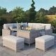 Rattan Garden Furniture Set 8 Seater Corner Sofa Dining Set With Fire Pit Table