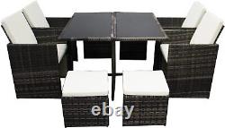 Rattan Garden Furniture Set with Cube Dining Table Chairs Stool 8 Seaters Patio