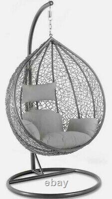 Rattan Garden Hanging Swing Egg Chair Relaxing Patio Hammock Cushion Indoor Grey