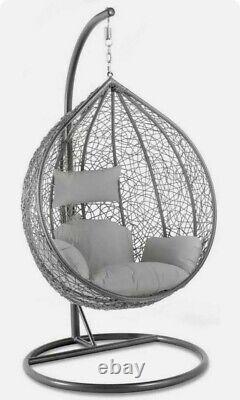Rattan Garden Hanging Swing Egg Chair Relaxing Patio Hammock Cushion Indoor Grey