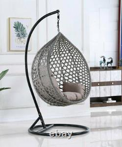 Rattan Grey Hanging Egg Chair Patio Garden Indoor Outdoor with Cushion Large