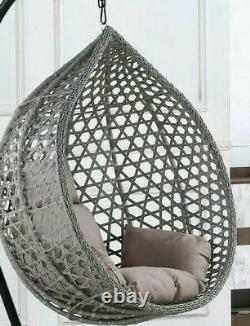 Rattan Grey Hanging Egg Chair Patio Garden Indoor Outdoor with Cushion Large