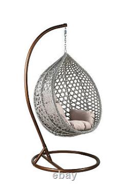 Rattan Grey Hanging Egg Chair Patio Garden Indoor Outdoor with Cushion Lrg & XL