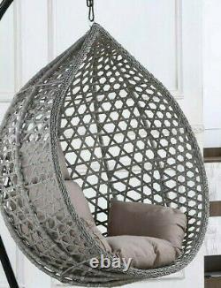 Rattan Grey Hanging Egg Chair Patio Garden Indoor Outdoor with Cushion Lrg & XL
