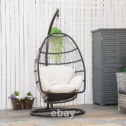 Rattan Hanging Egg Chair Folding Weave Swing Hammock with Cushion, Indoor Outdoor