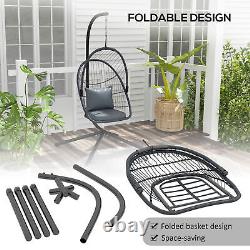 Rattan Hanging Swing Chair with Cushion, 360° Rotation Patio Hanging Chair, Grey