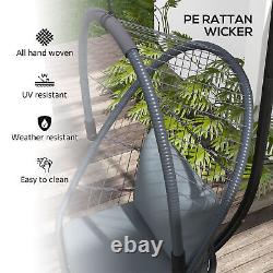 Rattan Hanging Swing Chair with Cushion, 360° Rotation Patio Hanging Chair, Grey