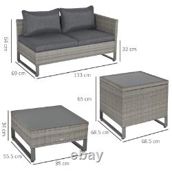 Rattan Lounge Set Grey Corner Furniture Garden Patio Glass Table Wicker Sofa