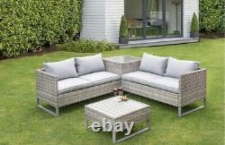 Rattan Outdoor Corner Sofa Patio Set With 4 Seats, Table, Cushions & Storage box
