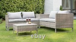 Rattan Outdoor Corner Sofa Patio Set With 4 Seats, Table, Cushions & Storage box